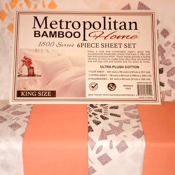 Metropolitan Bamboo Peach Abstract Print King Sheet Set⦠- Picture 8 of 12